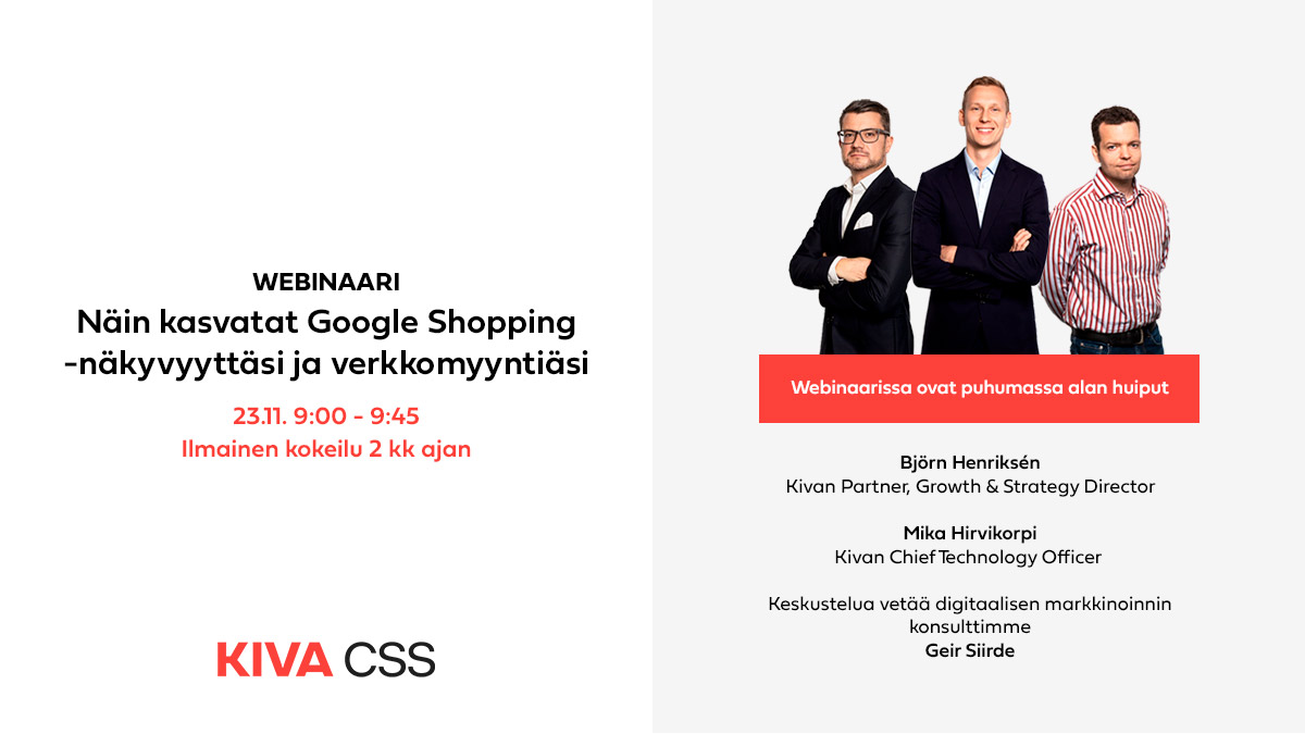 Webinaari: Näin kasvatat Google Shopping -näkyvyyttäsi ja verkkomyyntiäsi